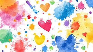 多彩水彩爱心绘画素材