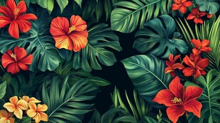 热带花卉绿植背景图案