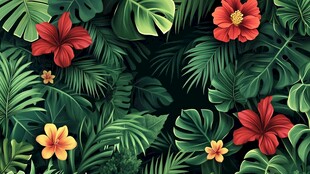 热带花卉绿叶背景图案