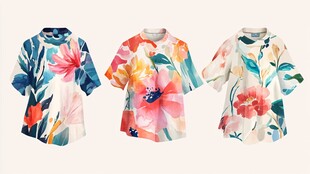 多彩花卉图案短袖T恤