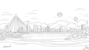 城市桥梁山水线描景观