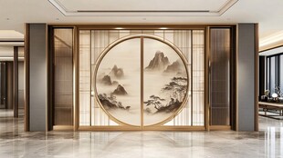 中式山水屏风的雅致空间