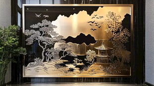 中式山水金属浮雕装饰画