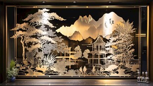中式山水金属浮雕装饰画