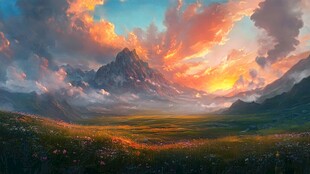 壮丽山间日暮美景