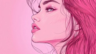 粉色系柔美长发女性侧颜