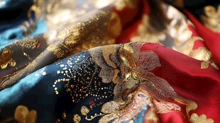 精美华丽传统刺绣丝绸面料