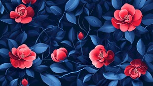 深蓝背景上的艳丽红花朵