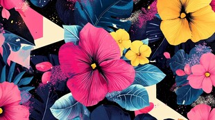 热带花卉几何图案背景