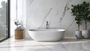 现代简约风大理石浴室浴缸