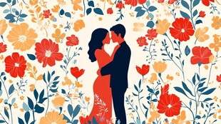 花中情侣浪漫相拥