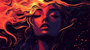 火焰萦绕的神秘女性形象