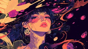 梦幻插画中的神秘潮流少女