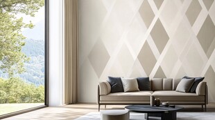 简约客厅 菱形墙纸与舒适沙发