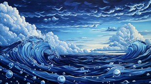 蓝色梦幻海洋汹涌波浪图