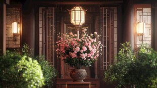 中式雅室中的繁花景致