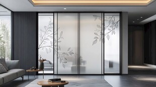 现代简约风带花纹玻璃隔断