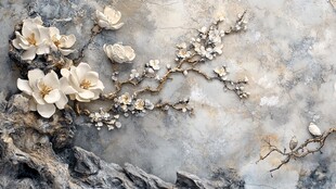 中式玉兰山石装饰画意境美