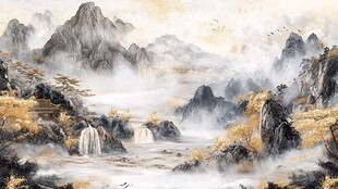 水墨山川秋景图