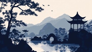 中式山水亭阁静谧风光