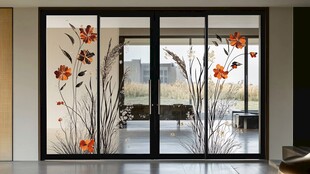 艺术花卉玻璃推拉门设计