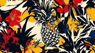 热带风情花卉菠萝图案