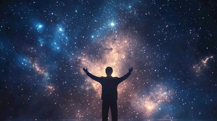 拥抱浩瀚星空的孤独身影