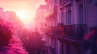 夕阳下的浪漫欧式街道