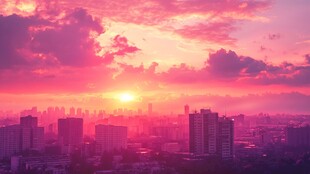 城市绚烂日落美景