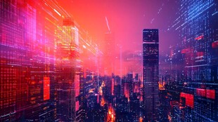赛博朋克风未来都市夜景