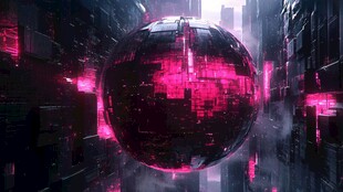 未来都市中的炫彩科技球体