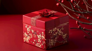 喜庆红盒配金花纹饰