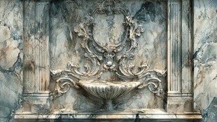 古典大理石雕花壁式喷泉