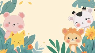 可爱动物在绿植花丛中