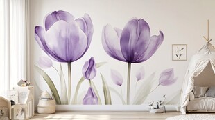 紫色郁金香墙面装饰图案