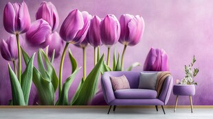 紫色郁金香背景的温馨客厅