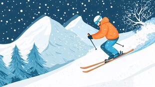 滑雪者在雪山间畅快滑行