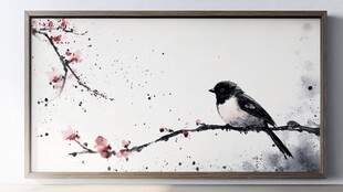 水墨梅花小鸟装饰画