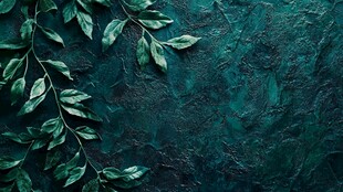 绿叶装点深绿背景纹理