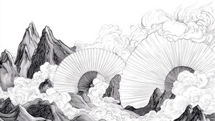 山水折扇国风意境图