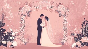 浪漫婚礼 新人花海中拥吻