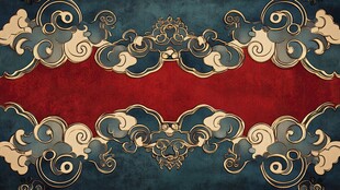 中式古典云纹红色背景图案