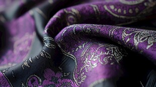 紫色佩斯利花纹丝绸布料