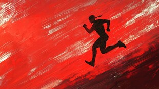 红色背景下的奔跑者