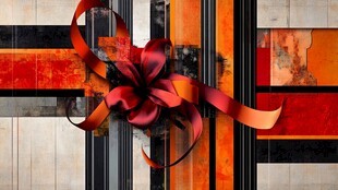 红色丝带装饰的艺术画面