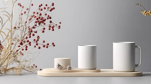 简约白色杯具与植物摆件