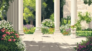 古典庭院花卉与柱廊景观