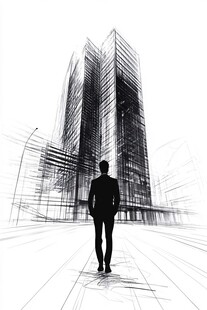 都市背影 迈向高楼的行者