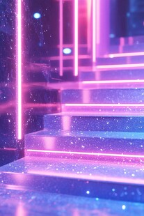 梦幻霓虹楼梯科幻空间感