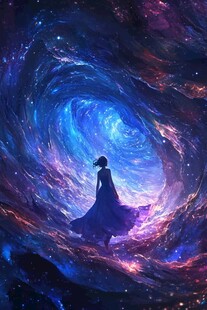 女孩漫步于梦幻星云